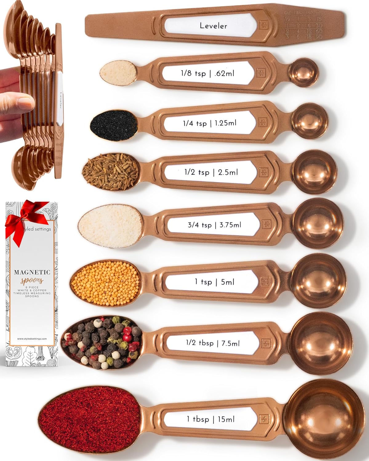 Copper Measuring Spoons Set with Leveler, 8-Piece