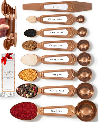Copper Measuring Spoons Set with Leveler, 8-Piece