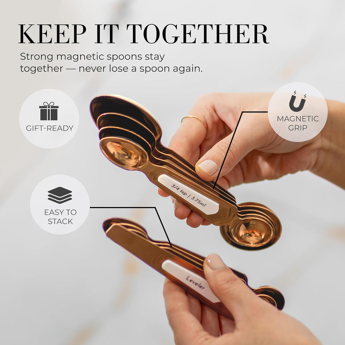 Copper Measuring Spoons Set with Leveler, 8-Piece