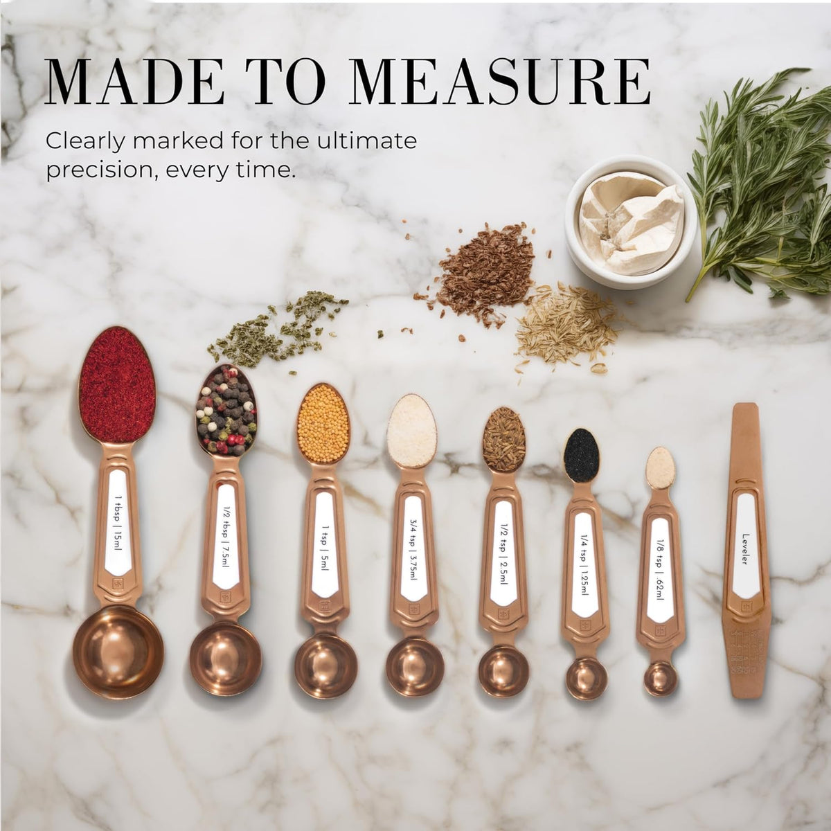 Copper Measuring Spoons Set with Leveler, 8-Piece