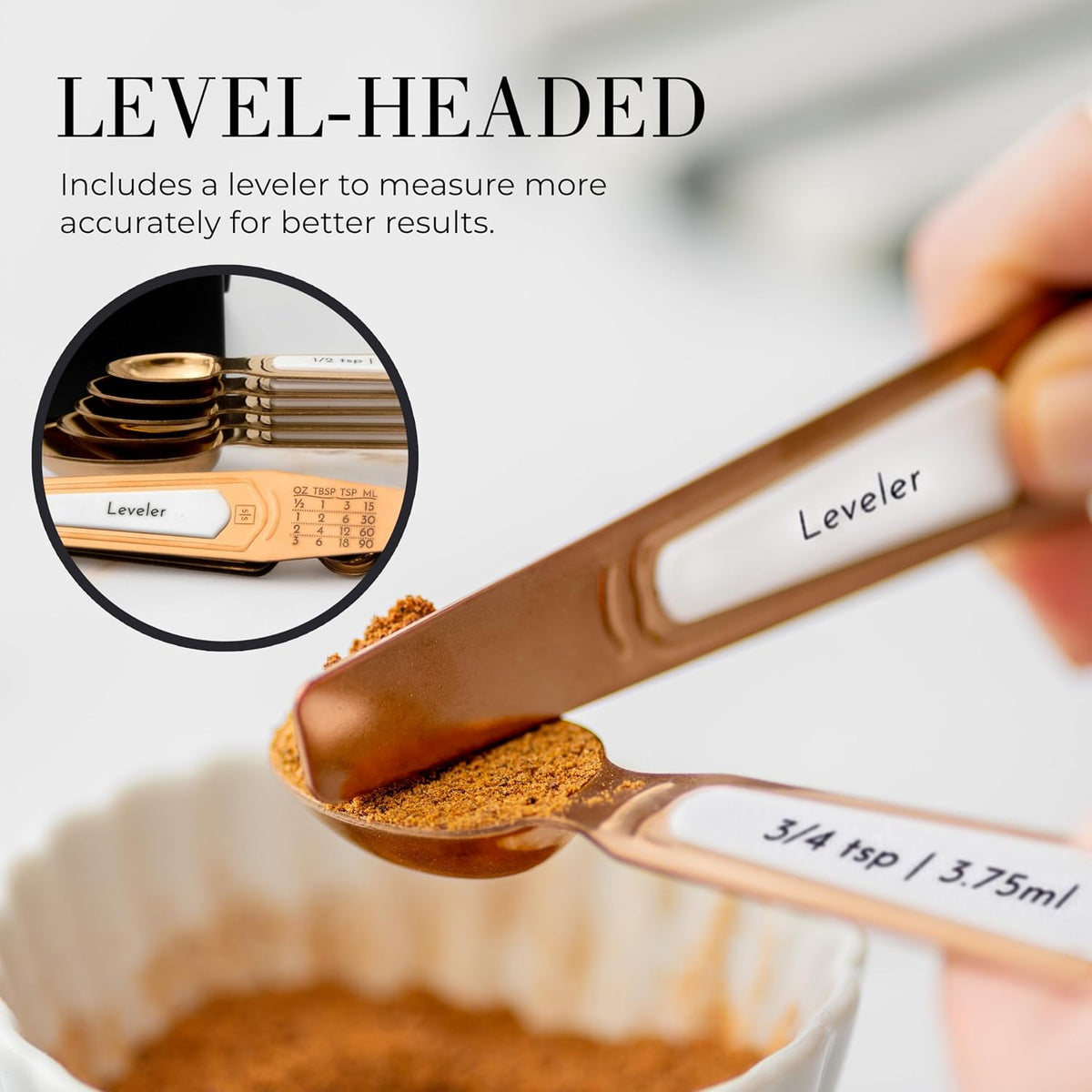 Copper Measuring Spoons Set with Leveler, 8-Piece