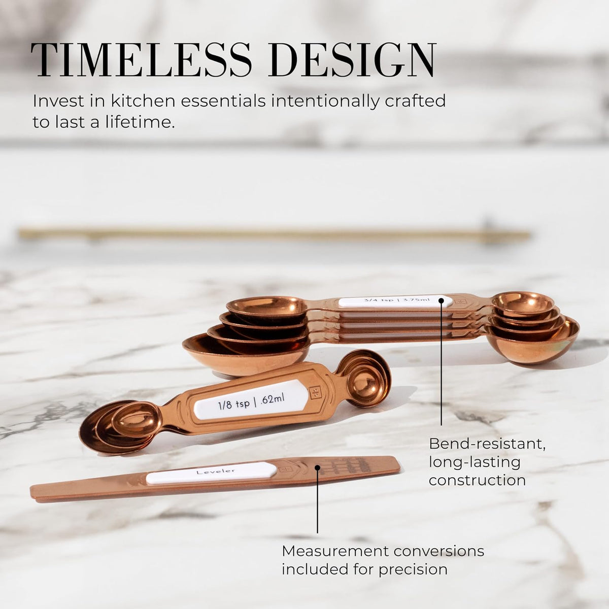 Copper Measuring Spoons Set with Leveler, 8-Piece