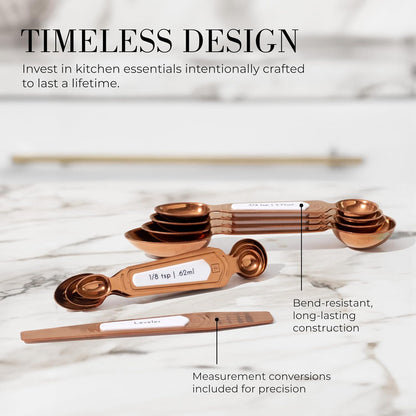 Copper Measuring Spoons Set with Leveler, 8-Piece