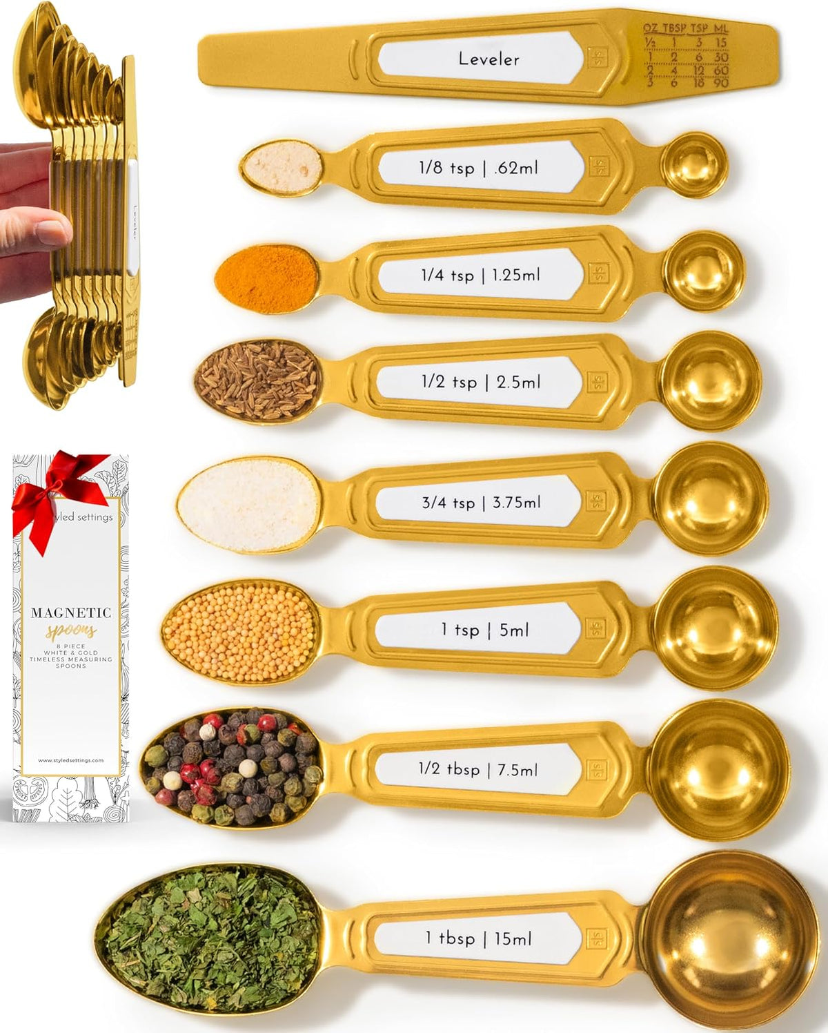 Copper Measuring Spoons Set with Leveler, 8-Piece
