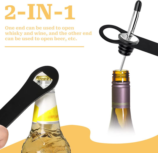 2 Pieces Bottle Opener and Pour Spout Remover Flat Bar Key for Bartenders Stainless Steel Speed Opener Multifunction Dog Bone Wine Bottle Opener for Home Kitchen Party and Bar