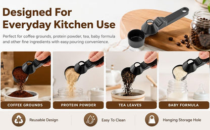 Coffee Scoop & Funnel for Reusable K Cups Refillable Coffee Pods Coffees Measuring Spoon Easy Slide Scoop with Funnel for Ground Coffees, Protein Powder, Tea(COLOR:black)