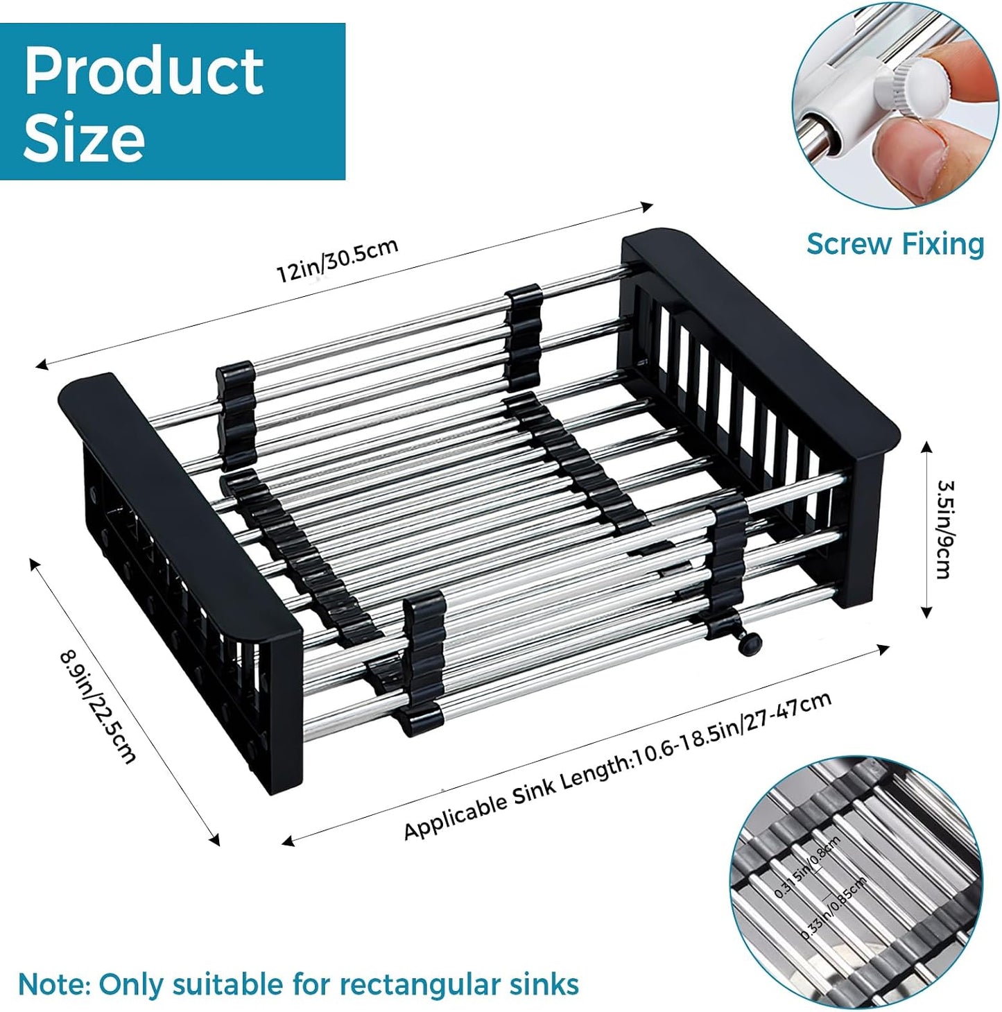 Stainless Steel Over-Sink Dish Drying Rack – Versatile Kitchen Organizer for 11″–19″ Square Sinks – Effortless Drying for Dishes, Fruits & Vegetables (Gray)