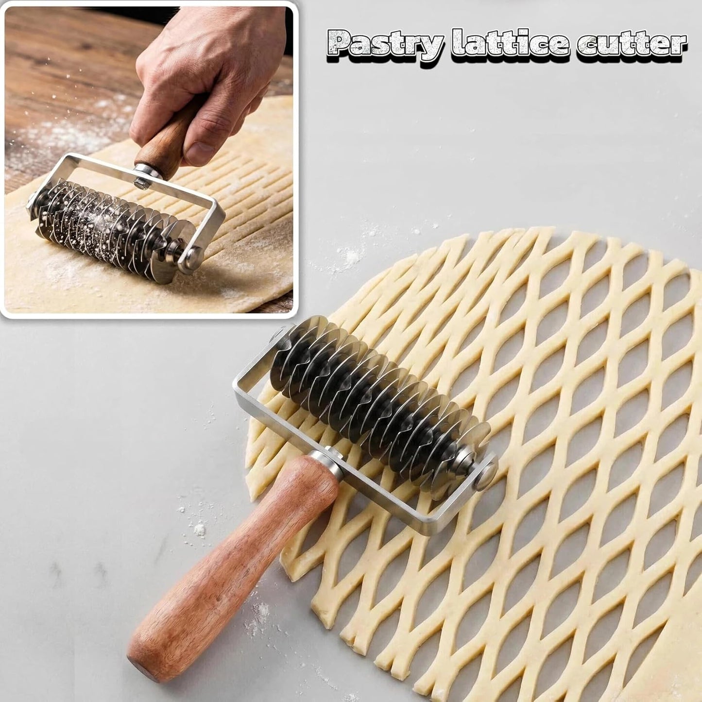 Pastry Lattice Roller Cutter - Stainless Steel Dough Lattice for Pie Pizza Bread beef wellington Pastry Crust Roller Cutter