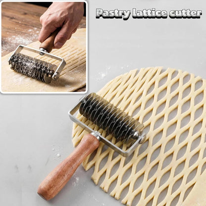Pastry Lattice Roller Cutter - Stainless Steel Dough Lattice for Pie Pizza Bread beef wellington Pastry Crust Roller Cutter