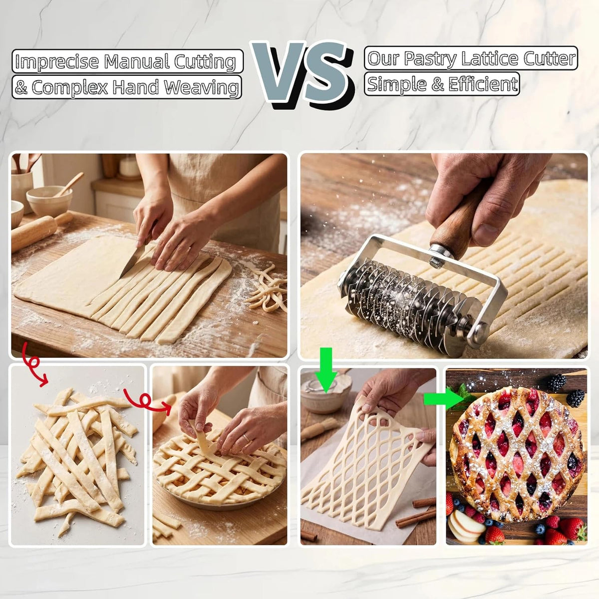 Pastry Lattice Roller Cutter - Stainless Steel Dough Lattice for Pie Pizza Bread beef wellington Pastry Crust Roller Cutter