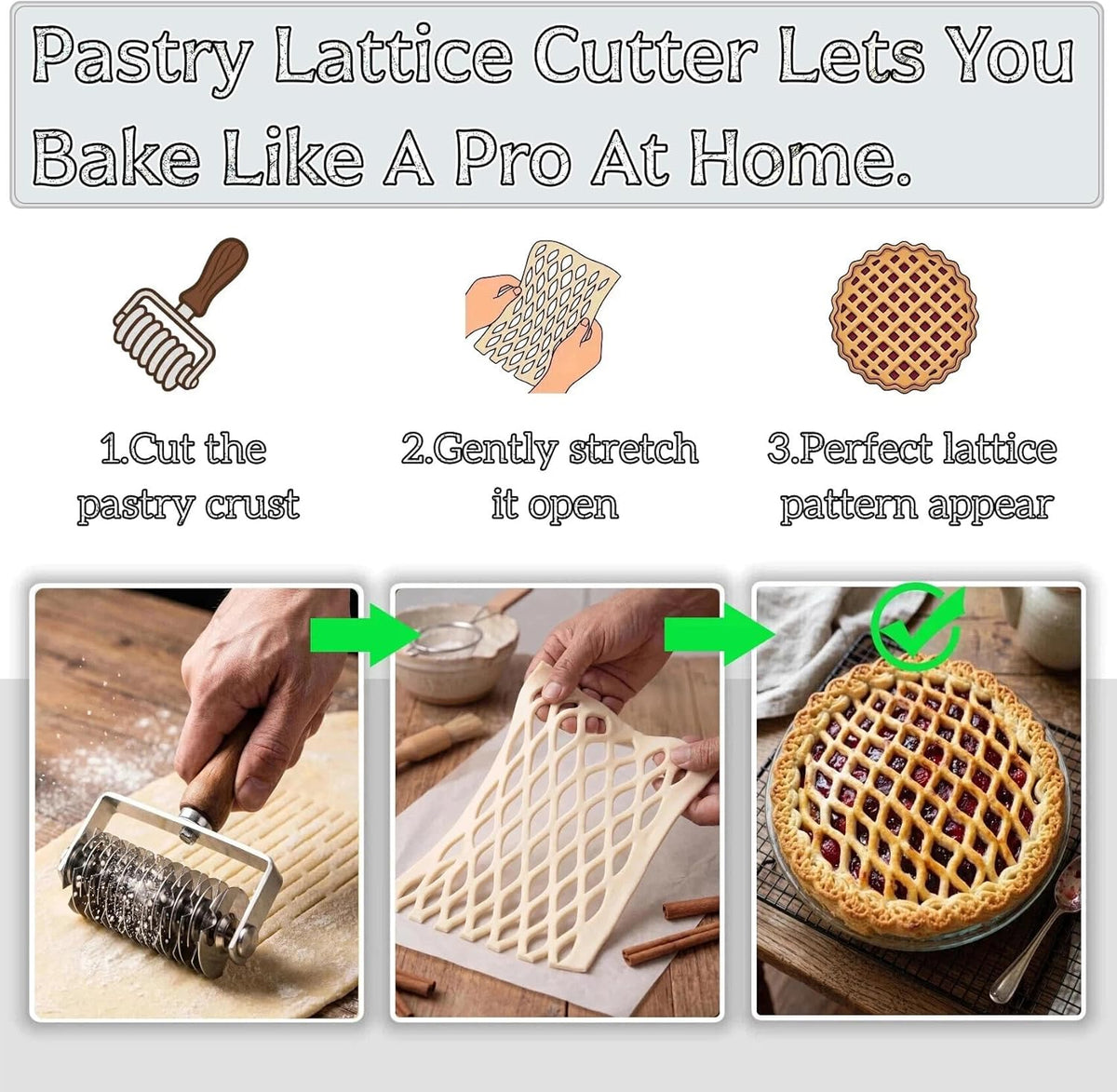 Pastry Lattice Roller Cutter - Stainless Steel Dough Lattice for Pie Pizza Bread beef wellington Pastry Crust Roller Cutter