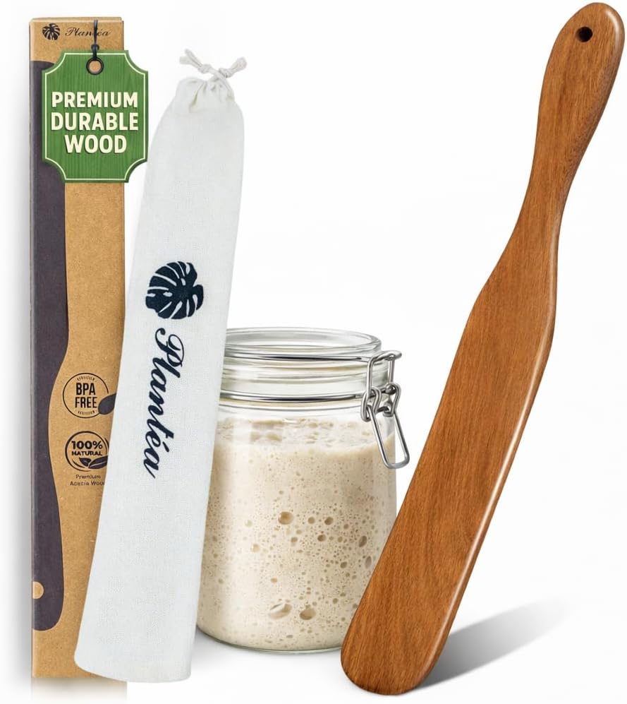 2 pcs Skinny Spurtle for Sourdough Starter, Reaching Bottom of Jar Wooden Spurtle for Mixing, Acacia Wood Dough Whisk, Sourdough Bread Baking Supplies