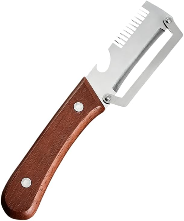 Upgraded 3-in-1 Vegetable Peeler, Wooden Handle Stainless Steel Kitchen Peeler with Julienne Slicer and Bottle Opener, Multi-Functional Fruit Potato Veggie Kitchen Gadget (1)