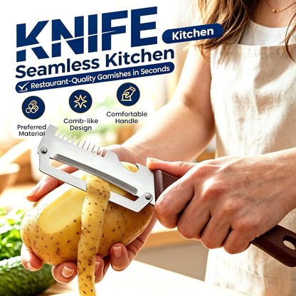 Upgraded 3-in-1 Vegetable Peeler, Wooden Handle Stainless Steel Kitchen Peeler with Julienne Slicer and Bottle Opener, Multi-Functional Fruit Potato Veggie Kitchen Gadget (1)