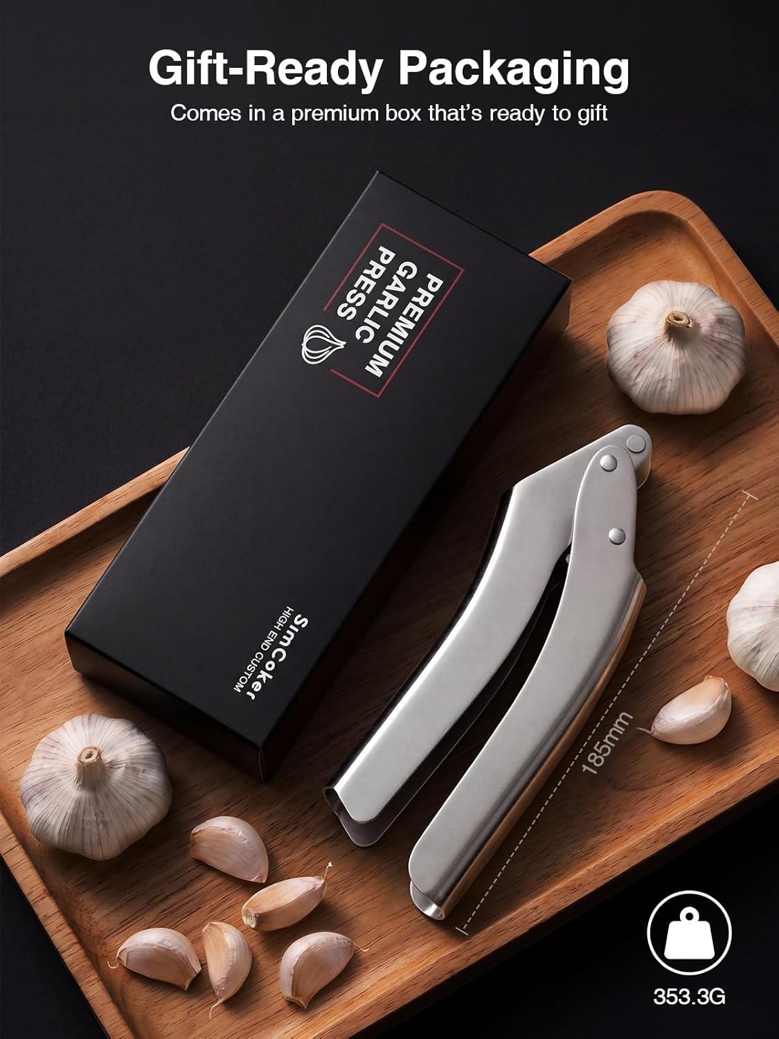 Garlic Press, No-Peel Garlic Crusher with 270° Flip for Easy Cleaning | 304 stainless steel press with an easy-lever handle, fine garlic texture and dishwasher-safe cleanup for everyday meals