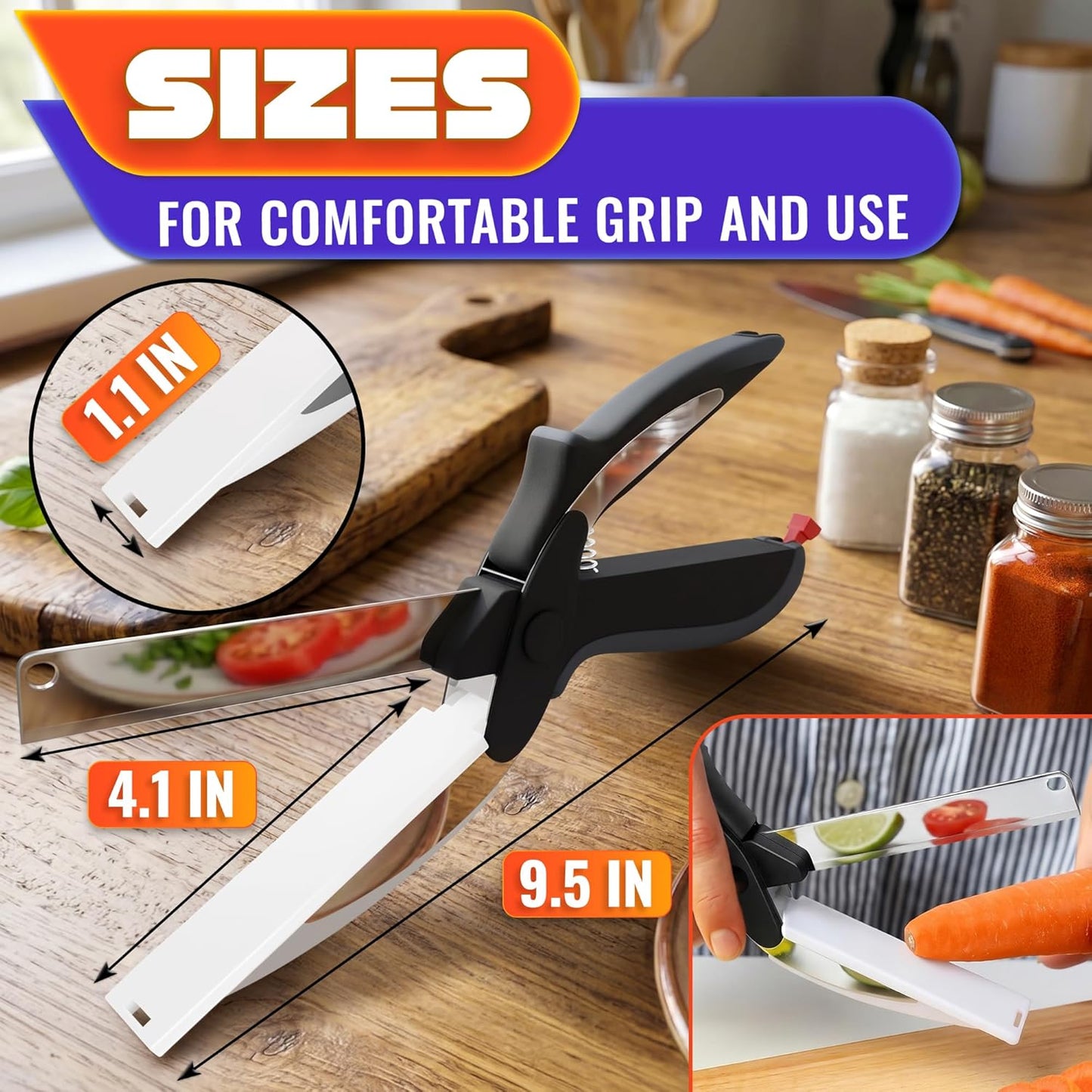 Herb Scissors with 5 Blades and Cover, Cleaning Brush, Even Cuts | Cilantro Cutter for Kitchen, Stainless Steel with Non-Slip Handle; Green Onion Scissors for Parsley, Salads and Greens