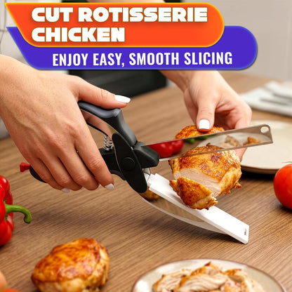 Herb Scissors with 5 Blades and Cover, Cleaning Brush, Even Cuts | Cilantro Cutter for Kitchen, Stainless Steel with Non-Slip Handle; Green Onion Scissors for Parsley, Salads and Greens