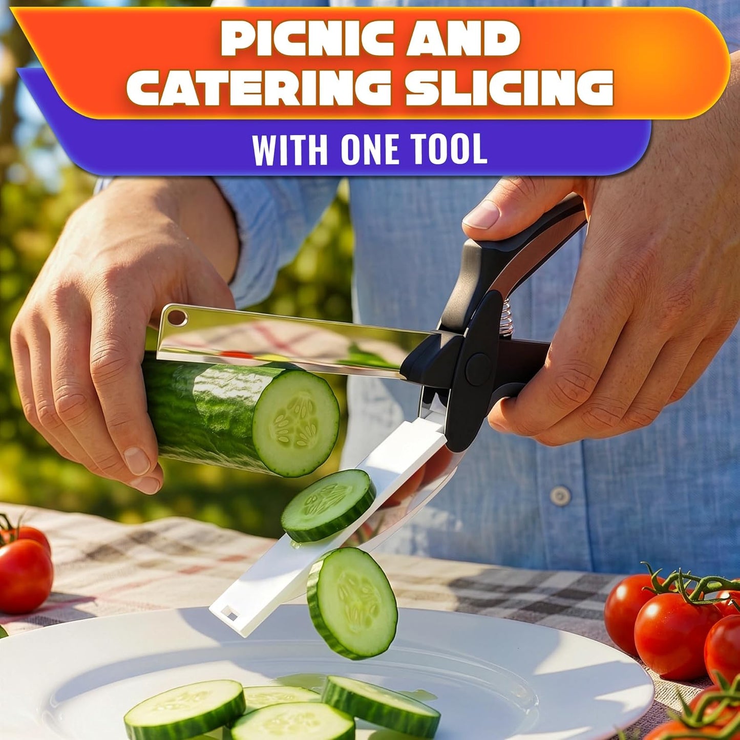 Herb Scissors with 5 Blades and Cover, Cleaning Brush, Even Cuts | Cilantro Cutter for Kitchen, Stainless Steel with Non-Slip Handle; Green Onion Scissors for Parsley, Salads and Greens