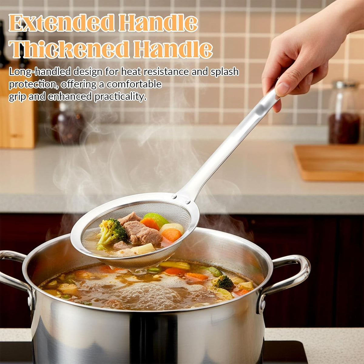 Fat Skimmer Spoon Filter Grease Foam Fine Mesh Stainless Steel Sieve Colander, Fry Oil Filter for Cooking Extra Fine Strainer with Handle Handheld Sieve Spoon for Food Strainer Kitchen Gadget (Medium)