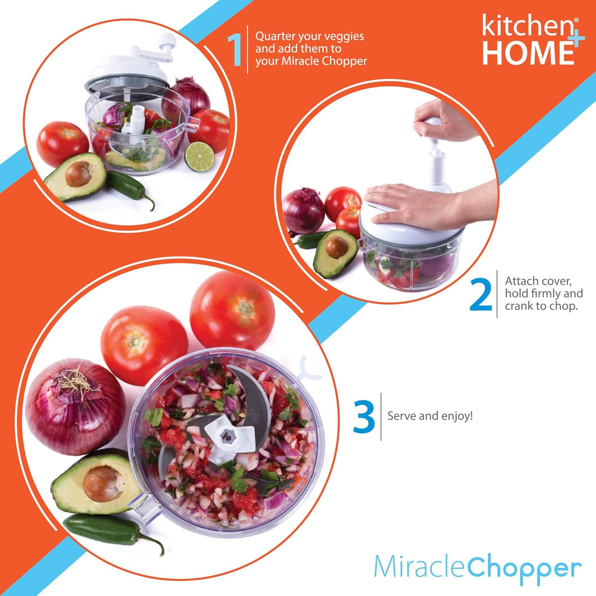 Manual Food Chopper - 5 in 1 Miracle Chopper, Salsa Maker, Blender, Slicer, Shredder and Julienne – As Seen on TV Manual Food Processor