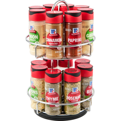 Spice Rack, Two Tier Chrome, Featuring 16 Herbs & Spices for Everyday Cooking, Great Gift for Housewarming, Wedding & Bridal Shower, 26.09 oz