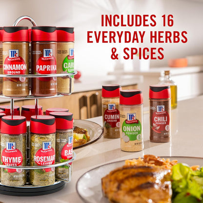 Spice Rack, Two Tier Chrome, Featuring 16 Herbs & Spices for Everyday Cooking, Great Gift for Housewarming, Wedding & Bridal Shower, 26.09 oz