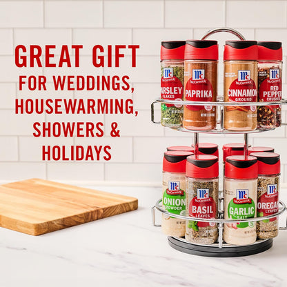 Spice Rack, Two Tier Chrome, Featuring 16 Herbs & Spices for Everyday Cooking, Great Gift for Housewarming, Wedding & Bridal Shower, 26.09 oz
