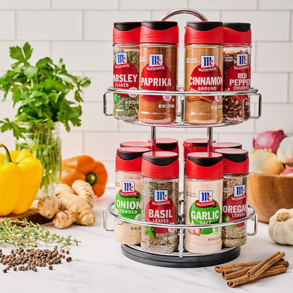 Spice Rack, Two Tier Chrome, Featuring 16 Herbs & Spices for Everyday Cooking, Great Gift for Housewarming, Wedding & Bridal Shower, 26.09 oz