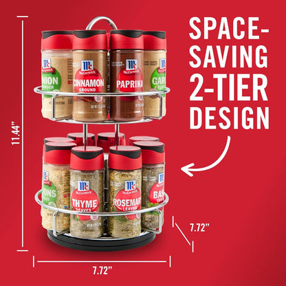 Spice Rack, Two Tier Chrome, Featuring 16 Herbs & Spices for Everyday Cooking, Great Gift for Housewarming, Wedding & Bridal Shower, 26.09 oz
