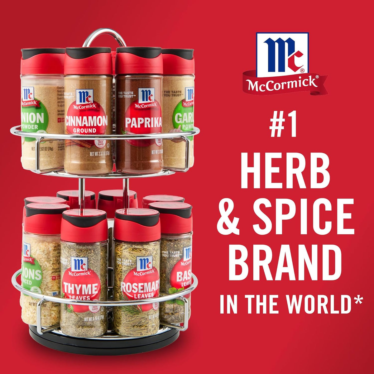 Spice Rack, Two Tier Chrome, Featuring 16 Herbs & Spices for Everyday Cooking, Great Gift for Housewarming, Wedding & Bridal Shower, 26.09 oz