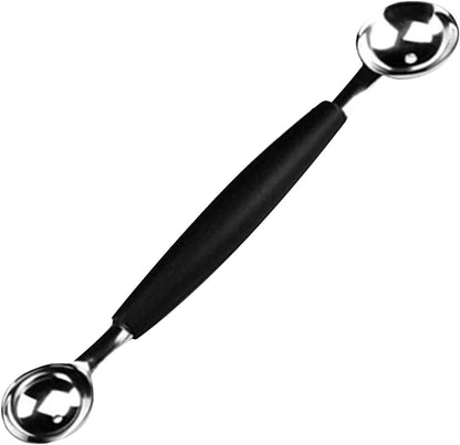 2 in 1 Black Stainless Steel Melon Ballers Melon Scoop,Double-Sided Fruit Melon Baller Spoon, Suitable Watermelon Cantaloupe Ice Cream Comfortable Non-Slip Grip，Kitchen Utensils and Gadgets