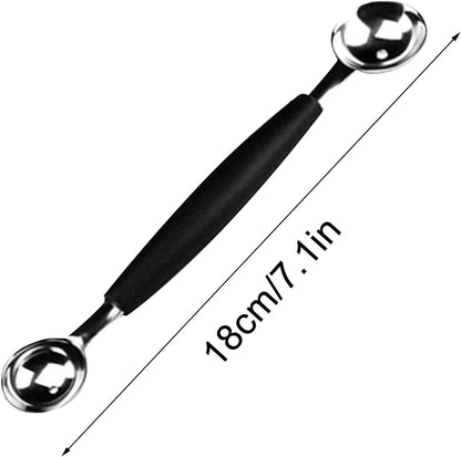 2 in 1 Black Stainless Steel Melon Ballers Melon Scoop,Double-Sided Fruit Melon Baller Spoon, Suitable Watermelon Cantaloupe Ice Cream Comfortable Non-Slip Grip，Kitchen Utensils and Gadgets