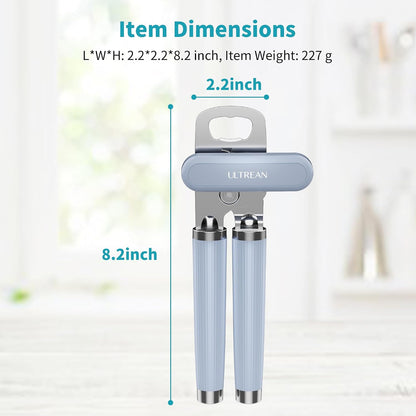 Manual Can Opener Bottle Opener, Heavy Duty Stainless Steel Smooth Edge Manual Hand Held Can Opener With Soft Touch Handle, Rust Proof Oversized Handheld Easy Turn Knob (Black)