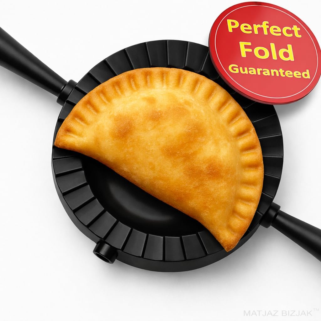 Jumbo Size Empanada Maker Press 6 Inch Black - Professional Empanadas - Mold Ravioli Dumpling Wrap, Tortilla Folder, Wonton Dough Press 2-in-1 Cutter Sealer, Pierogi, Calzone, Hand Pot Pie Maker