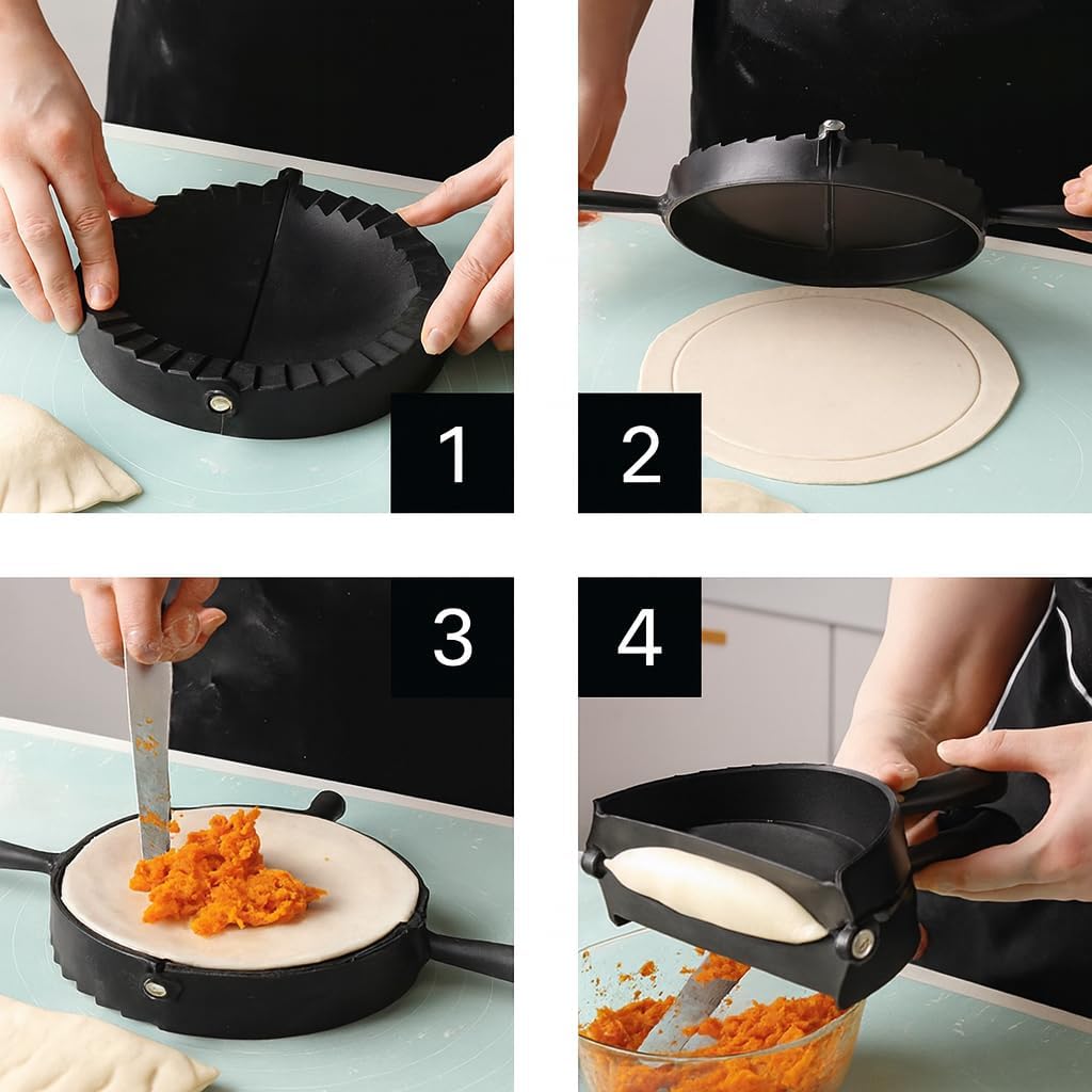 Jumbo Size Empanada Maker Press 6 Inch Black - Professional Empanadas - Mold Ravioli Dumpling Wrap, Tortilla Folder, Wonton Dough Press 2-in-1 Cutter Sealer, Pierogi, Calzone, Hand Pot Pie Maker
