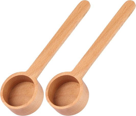 Wooden Coffee Ground Spoon, Long Handle 6.49 Inch Wooden Tablespoon Scoop Food Jar Scoops for Deep Jars and Containers, Ground Beans or Tea, Kitchen Tools Utensils, Pack of 2