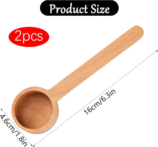 Wooden Coffee Ground Spoon, Long Handle 6.49 Inch Wooden Tablespoon Scoop Food Jar Scoops for Deep Jars and Containers, Ground Beans or Tea, Kitchen Tools Utensils, Pack of 2