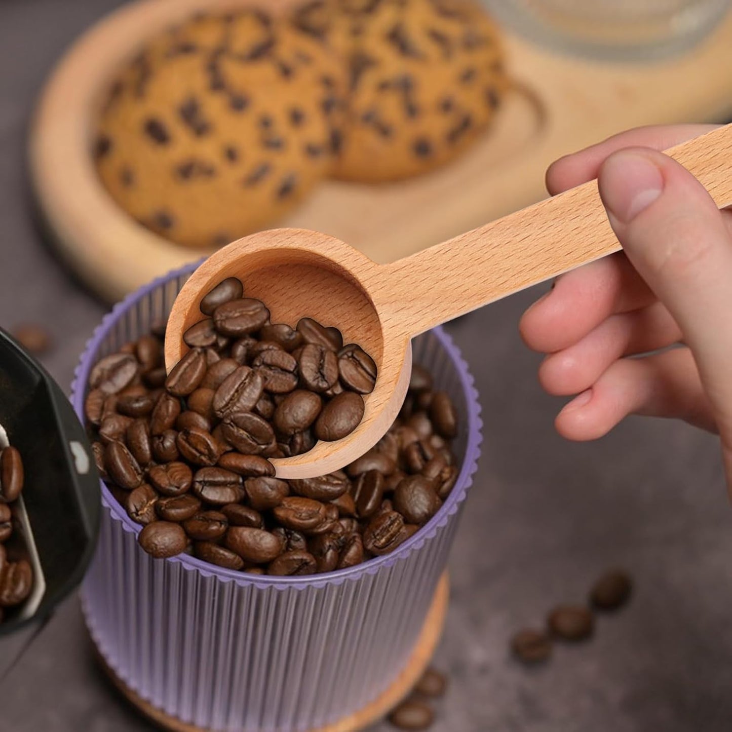 Wooden Coffee Ground Spoon, Long Handle 6.49 Inch Wooden Tablespoon Scoop Food Jar Scoops for Deep Jars and Containers, Ground Beans or Tea, Kitchen Tools Utensils, Pack of 2