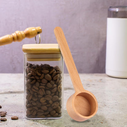 Wooden Coffee Ground Spoon, Long Handle 6.49 Inch Wooden Tablespoon Scoop Food Jar Scoops for Deep Jars and Containers, Ground Beans or Tea, Kitchen Tools Utensils, Pack of 2