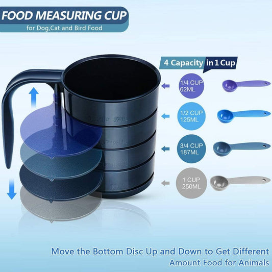 Joansan Dog Food Scoops, Adjustable Pet Food Cup for Dogs Feeding | Measuring Scoop for Pets Dog Cat and Bird Solid Food ( Includes 4 Capacity 1/4 C 1/2 C 3/4 C 1 CUP)