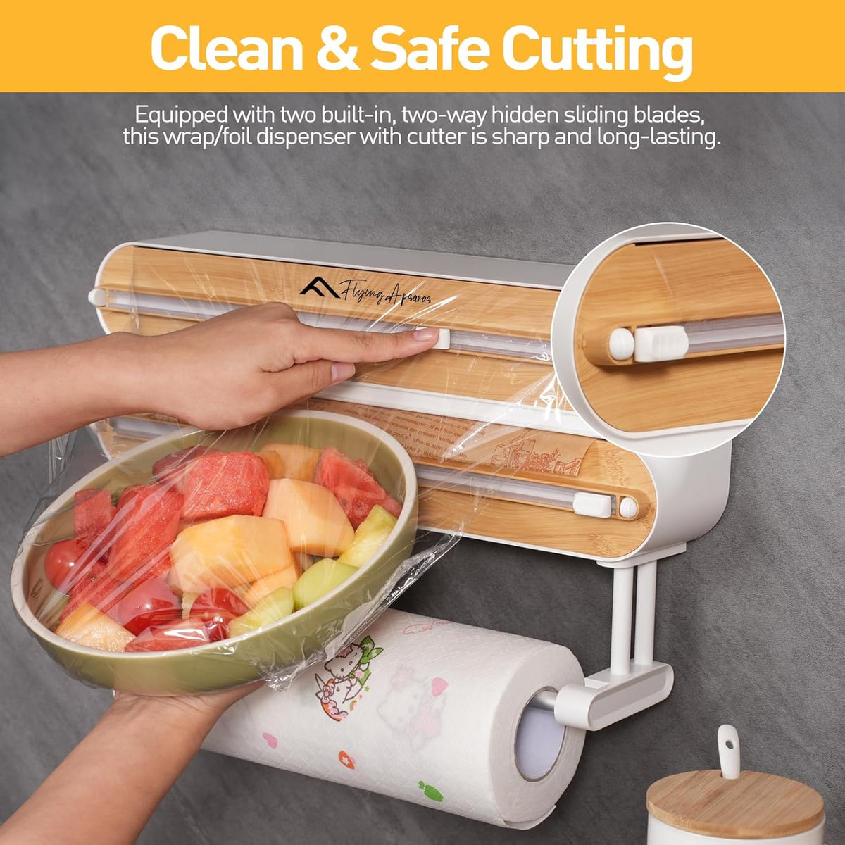 APSARAS USA 5 in 1 Bamboo Foil and Plastic Wrap Organizer for Kitchen Drawer, Ziplock Bag Organizer, Saran Wrap Dispenser with Cutter, Plastic Bag Organizer, Food Storage Bag Organization