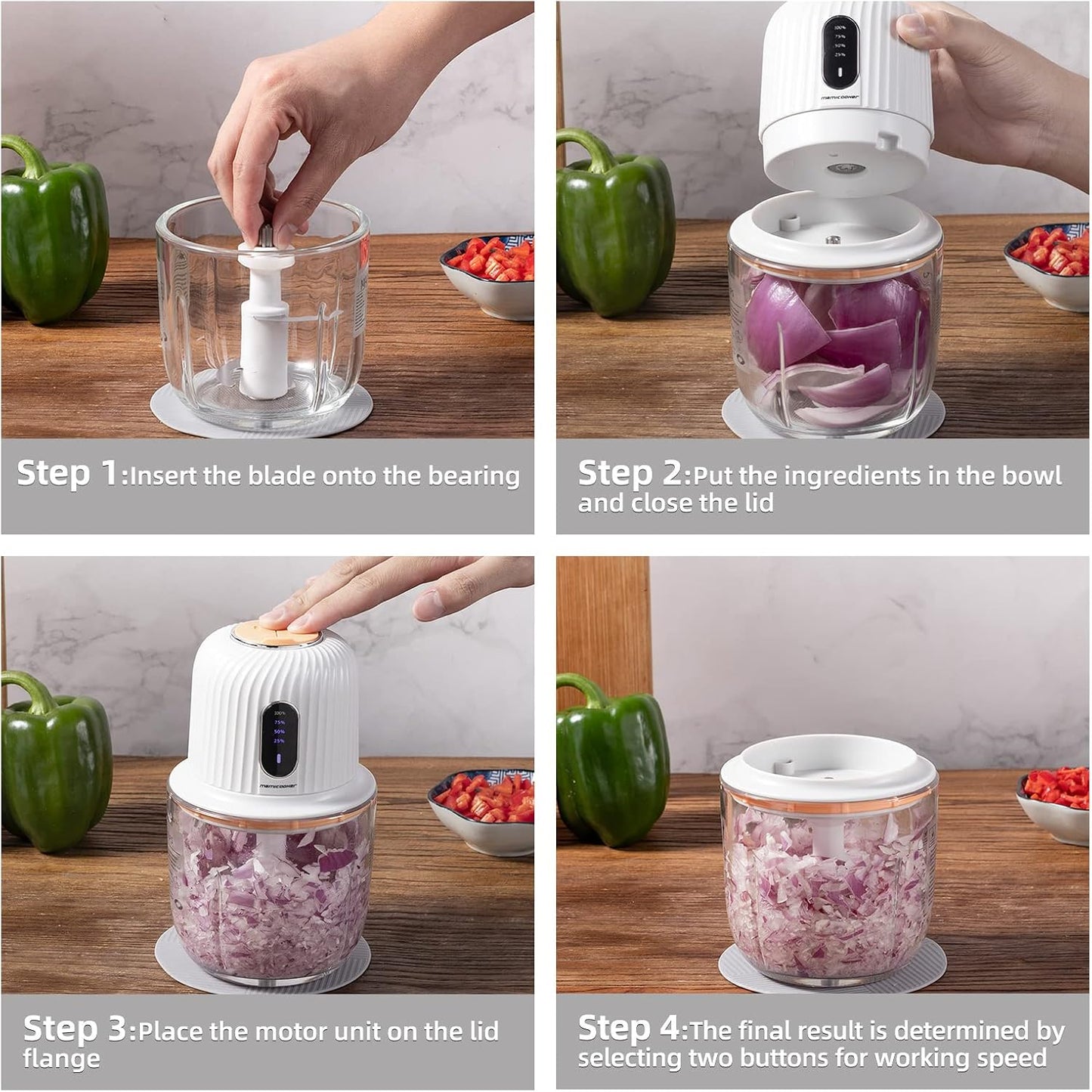 Electric Garlic Chopper 250ML, Mini USB Rechargeable Veggie Chopper, Cordless Garlic Mincer Onion Chopper Food Chopper for Ginger Chili Meat Sauce, Wireless Food Processor, White