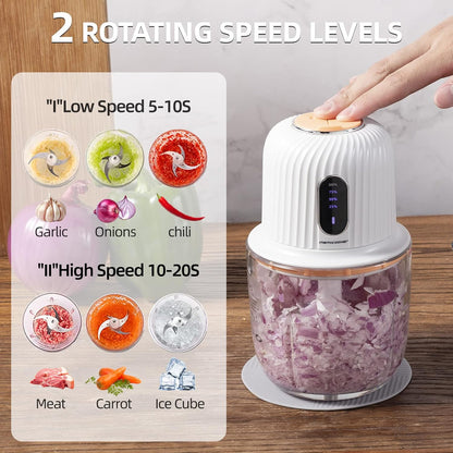 Electric Garlic Chopper 250ML, Mini USB Rechargeable Veggie Chopper, Cordless Garlic Mincer Onion Chopper Food Chopper for Ginger Chili Meat Sauce, Wireless Food Processor, White