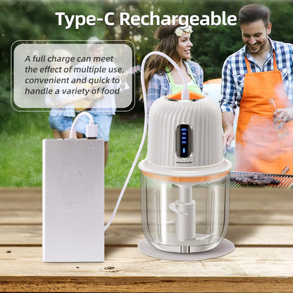 Electric Garlic Chopper 250ML, Mini USB Rechargeable Veggie Chopper, Cordless Garlic Mincer Onion Chopper Food Chopper for Ginger Chili Meat Sauce, Wireless Food Processor, White