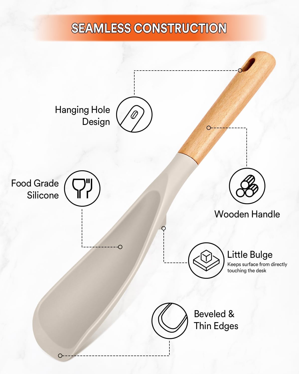 Cooking Spoon for Nonstick Cookwares, Great for Cooking and Serving Sturdy BPA-Free Matte Silicone, Wood Handle Spoon for Mixing, Scoop, and Scrape (2 Pack of Black, 13.4 inch)