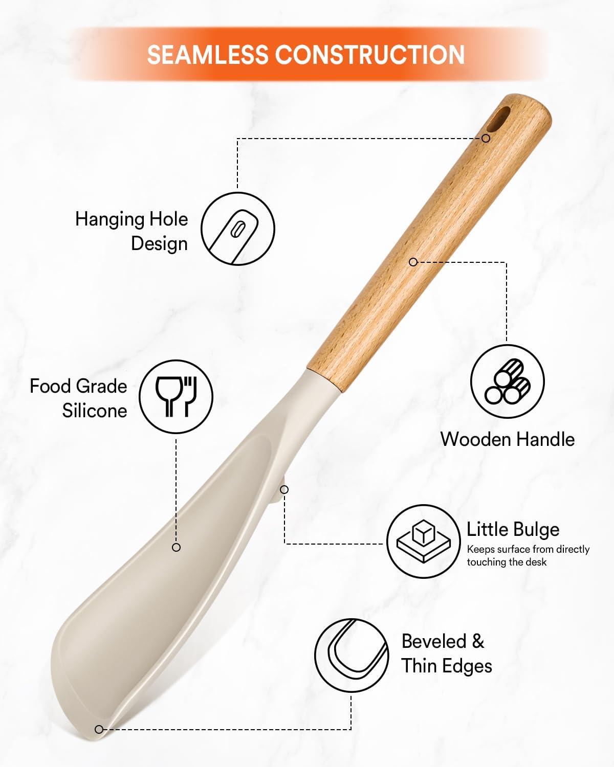 Cooking Spoon for Nonstick Cookwares, Great for Cooking and Serving Sturdy BPA-Free Matte Silicone, Wood Handle Spoon for Mixing, Scoop, and Scrape (2 Pack of Black, 13.4 inch)