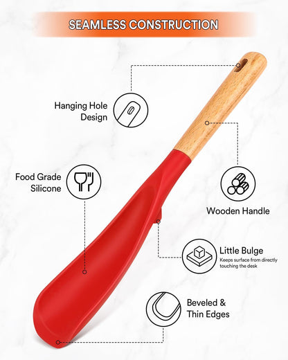 Cooking Spoon for Nonstick Cookwares, Great for Cooking and Serving Sturdy BPA-Free Matte Silicone, Wood Handle Spoon for Mixing, Scoop, and Scrape (2 Pack of Black, 13.4 inch)