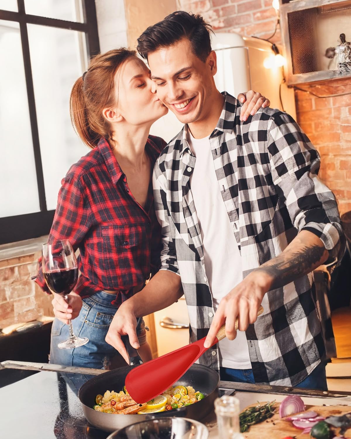 Cooking Spoon for Nonstick Cookwares, Great for Cooking and Serving Sturdy BPA-Free Matte Silicone, Wood Handle Spoon for Mixing, Scoop, and Scrape (2 Pack of Black, 13.4 inch)