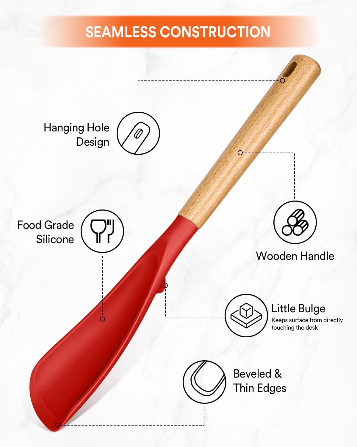 Cooking Spoon for Nonstick Cookwares, Great for Cooking and Serving Sturdy BPA-Free Matte Silicone, Wood Handle Spoon for Mixing, Scoop, and Scrape (2 Pack of Black, 13.4 inch)