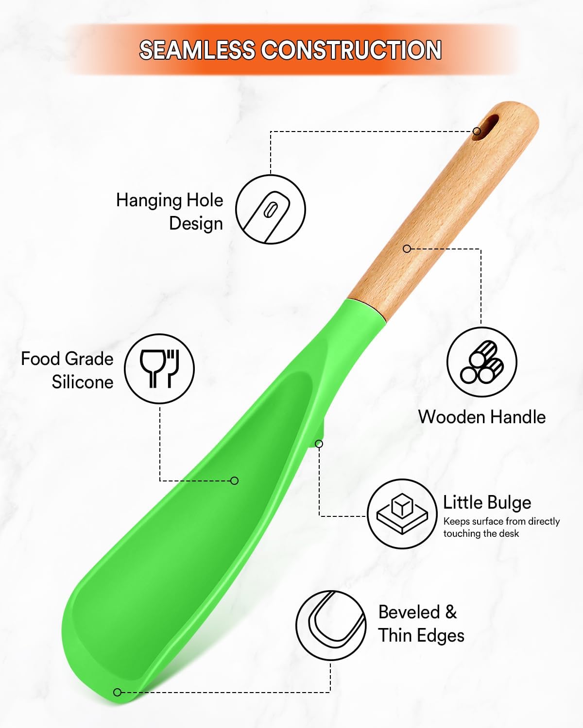Cooking Spoon for Nonstick Cookwares, Great for Cooking and Serving Sturdy BPA-Free Matte Silicone, Wood Handle Spoon for Mixing, Scoop, and Scrape (2 Pack of Black, 13.4 inch)